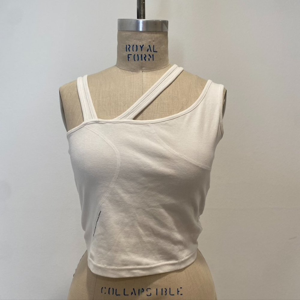 C2H4: White Asymmetrical Tank Top - Size Medium